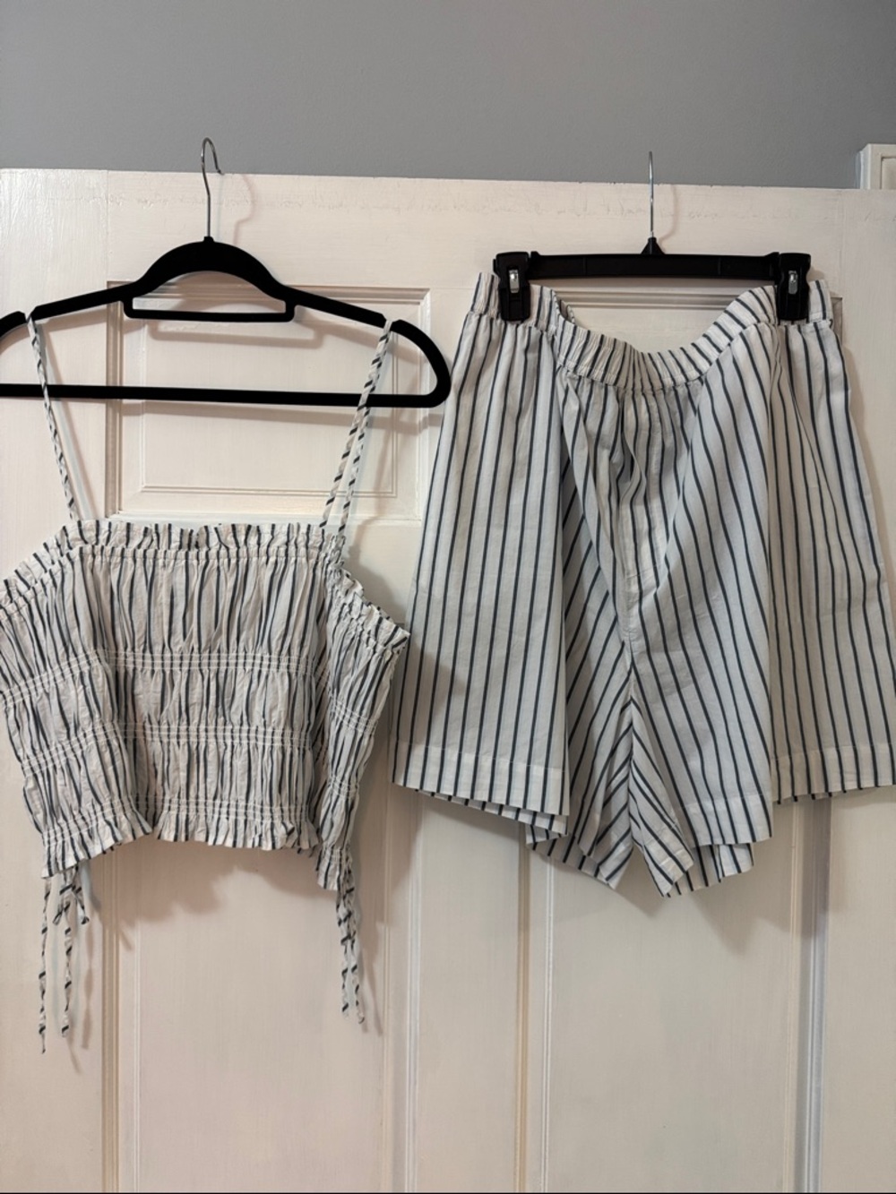 Anthropologie White & Blue Vertical-Striped Two-Piece Set